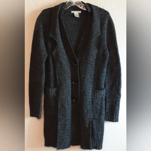Alberto Makali Midi Button Cardigan Pockets Marled DarkGray Wool Blend Sweater M - Picture 1 of 12